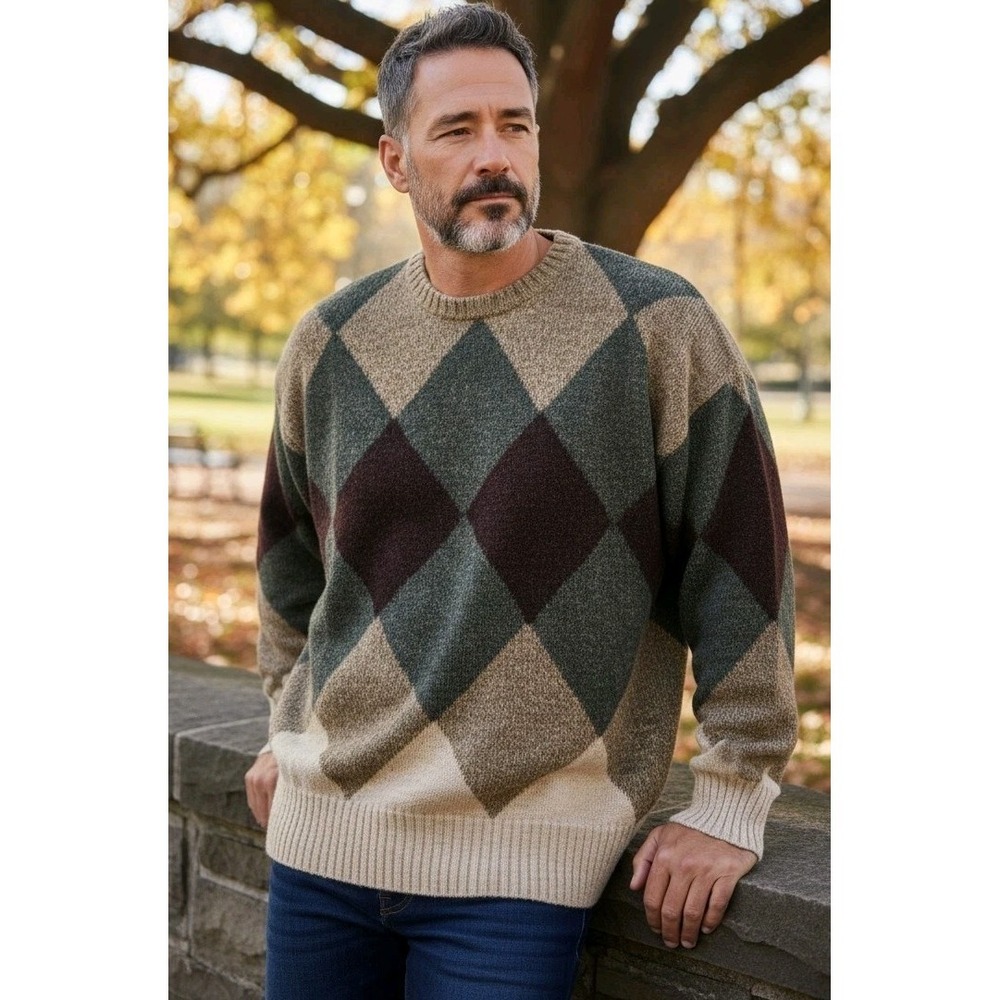 Vintage Pendleton Sweater Men's Sz Large Earthy Knit Geometric Camo Color Wool